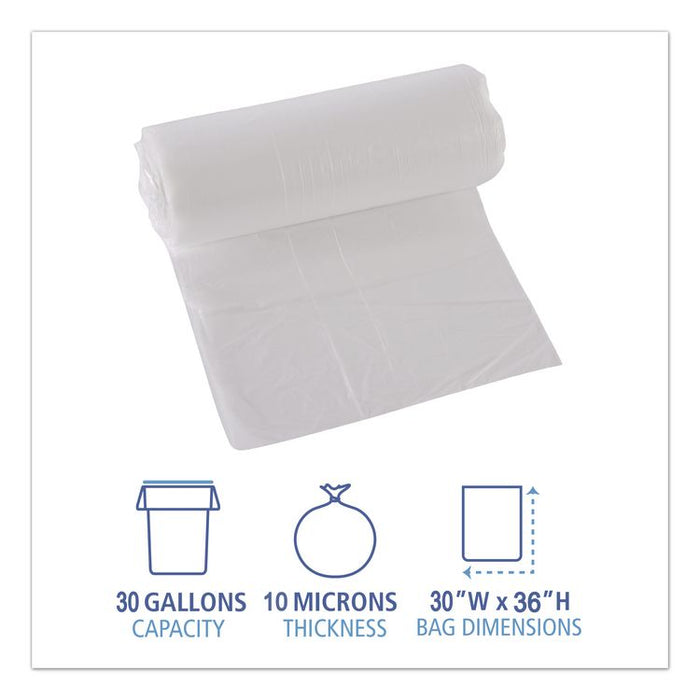 High-Density Can Liners, 30 gal, 10 mic, 30" x 36", Natural, Perforated Roll, 25 Bags/Roll, 20 Rolls/Carton