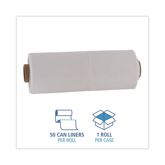 Industrial Can Liner Rolls, 60 gal, 2.5 mil, 21" x 17" x 65", Clear, 50/Carton