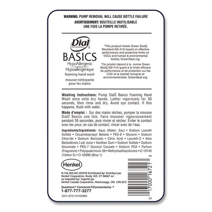 Basics Hypoallergenic Foaming Hand Wash Refill for FIT Touch Free Dispenser, Honeysuckle Scent, 1 L