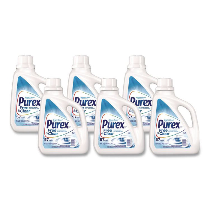 Free and Clear Liquid HE Laundry Detergent, Unscented, 57 Loads, 75 oz Bottle, 6/Carton