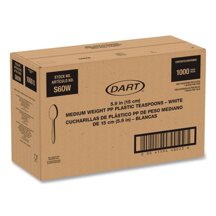 Style Setter Medium Weight Polypropylene Cutlery, Teaspoon, Plastic, White, 1,000/Carton