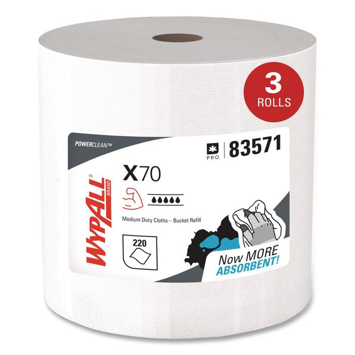 X70 Wipers in a Bucket Refills, No Bucket, 13 x 10, Unscented, White, 220/Rolls, 3 Rolls/Carton