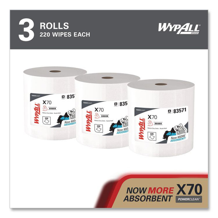 X70 Wipers in a Bucket Refills, No Bucket, 13 x 10, Unscented, White, 220/Rolls, 3 Rolls/Carton