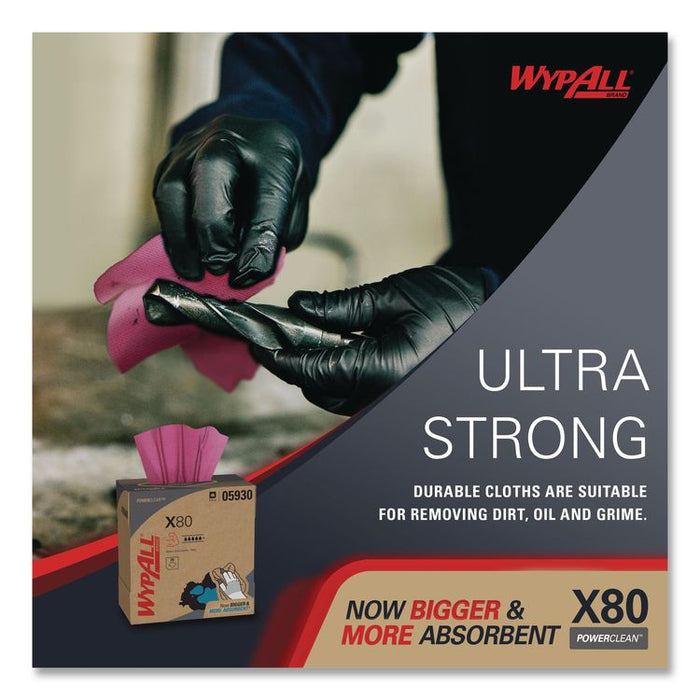Power Clean X80 Heavy Duty Cloths, HYDROKNIT, POP-UP Box, 8.34 x 16.8, Red, 76/Box, 5 Box/Carton
