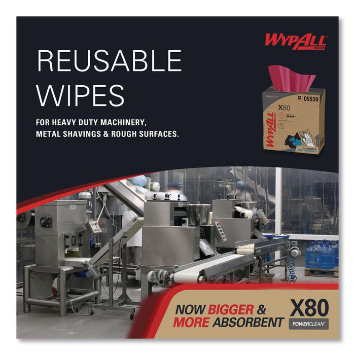 Power Clean X80 Heavy Duty Cloths, HYDROKNIT, POP-UP Box, 8.34 x 16.8, Red, 76/Box, 5 Box/Carton