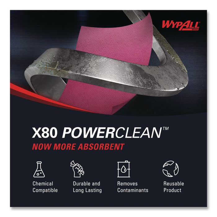 Power Clean X80 Heavy Duty Cloths, 12.5 x 12, Red, 50/Box, 4 Boxes/Carton