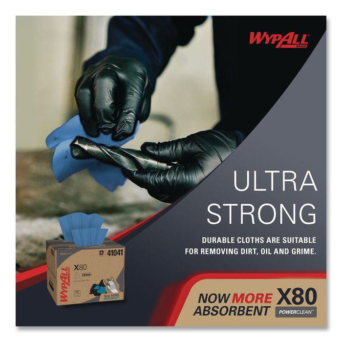 Power Clean X80 Heavy Duty Cloths, 11.1 x 16.8, Blue, 152 Wipers/Carton