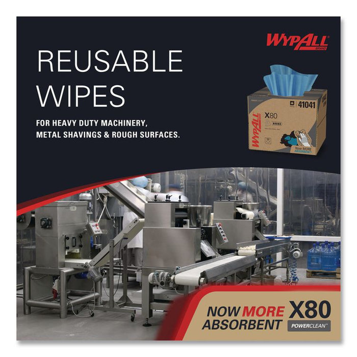 Power Clean X80 Heavy Duty Cloths, 11.1 x 16.8, Blue, 152 Wipers/Carton