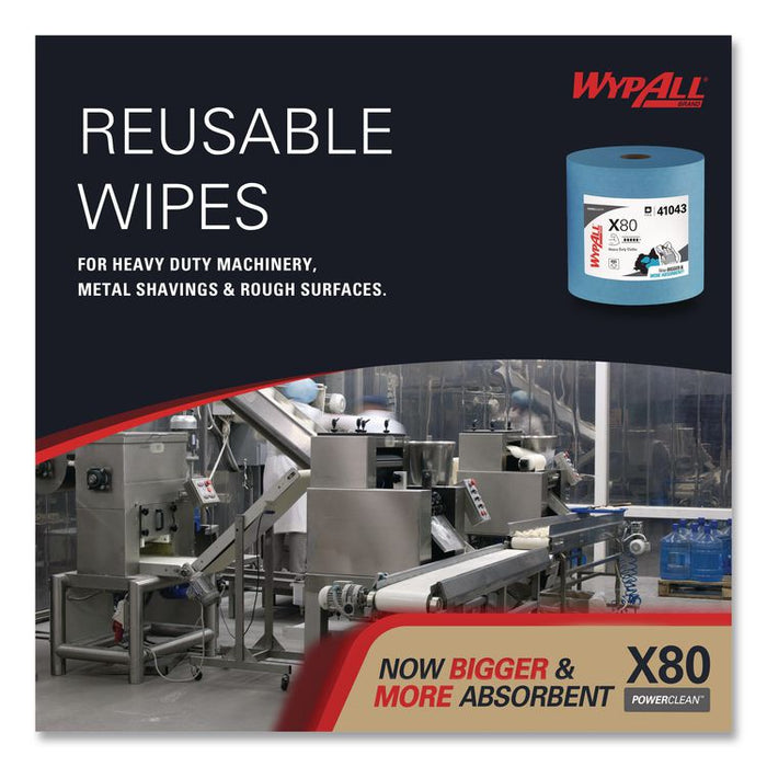 Power Clean X80 Heavy Duty Cloths, Jumbo Roll, 12.4 x 12.2, Blue, 455/Roll