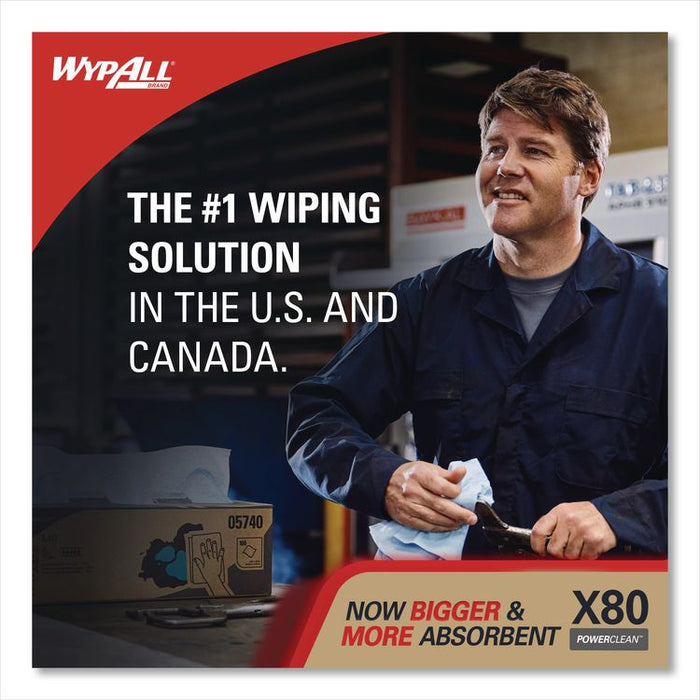Power Clean X80 Heavy Duty Cloths, Jumbo Roll, Perforated,12.4 x 12.2, Red, 455 Wipers/Roll