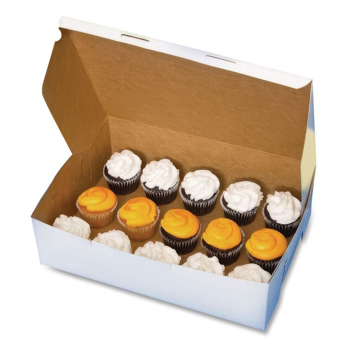 White One-Piece Non-Window Bakery Boxes, 1/4-Sheet Cake Box, 14 x 10 x 4, White, Paper, 100/Carton