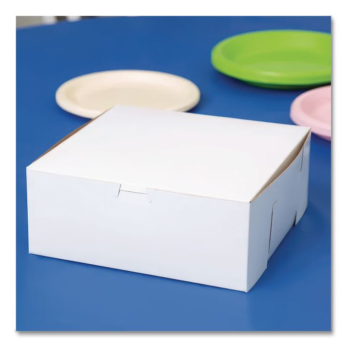 White One-Piece Non-Window Bakery Boxes, 10 x 10 x 2.5, White, Paper, 250/Carton