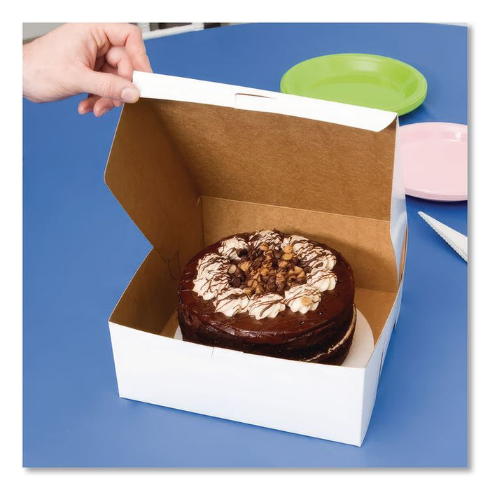 White One-Piece Non-Window Bakery Boxes, 10 x 10 x 4, White, Paper, 100/Carton