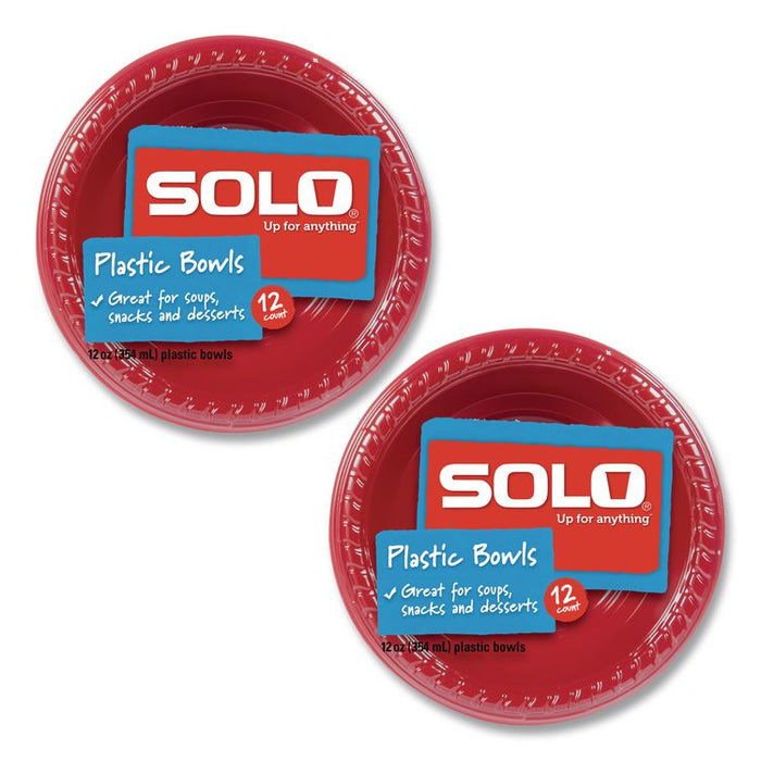 Party Plastic Premium Dinnerware, Bowl, 12 oz, Red, 24/Pack