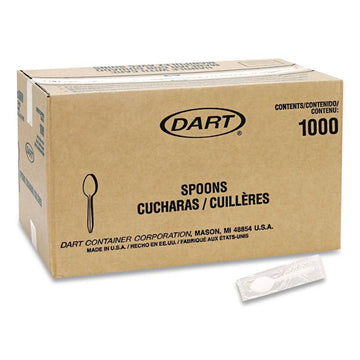 Reliance Mediumweight Cutlery, Individually Wrapped, Spoon, Plastic, White, 1,000/Carton