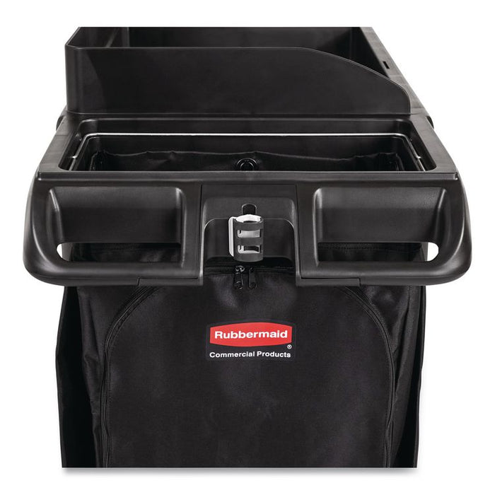 Full-Size Housekeeping Cart, Plastic, 3 Shelves, 1 Bin, 24.4 x 62.4 x 49, Black