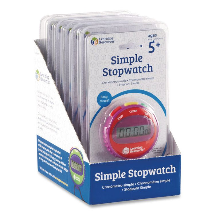 Simple Stopwatch, Accurate to 1/100 seconds, Randomly Assorted Colors, Black Lanyard, Set of 6