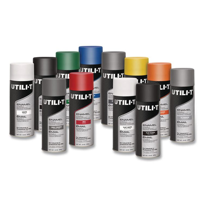 UTILI-T Spray Paint, White, 10 oz Aerosol Can, 6/Carton