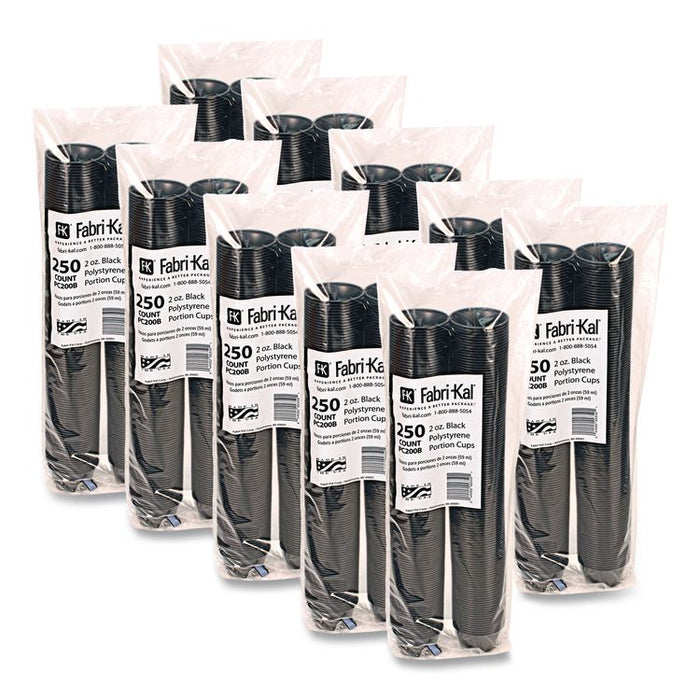 Portion Cups, 2 oz, Plastic, Black, 250/Sleeve, 10 Sleeves/Carton