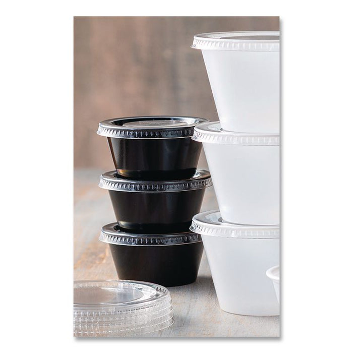 Portion Cups, 2 oz, Plastic, Black, 250/Sleeve, 10 Sleeves/Carton