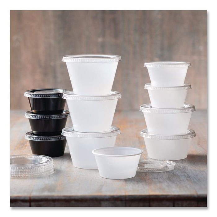 Portion Cup Lids, Fits 1.5 oz to 2.5 oz Portion Cups, Plastic, Clear, 125/Sleeve, 20 Sleeves/Carton