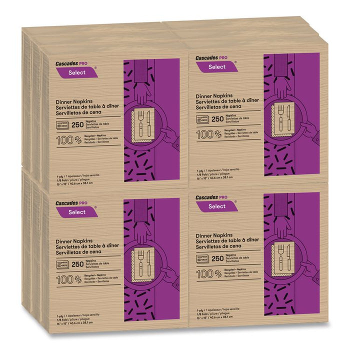 Select Dinner Napkins, 1-Ply, 16 x 15, Natural Brown, 250/Pack, 12 Packs/Carton