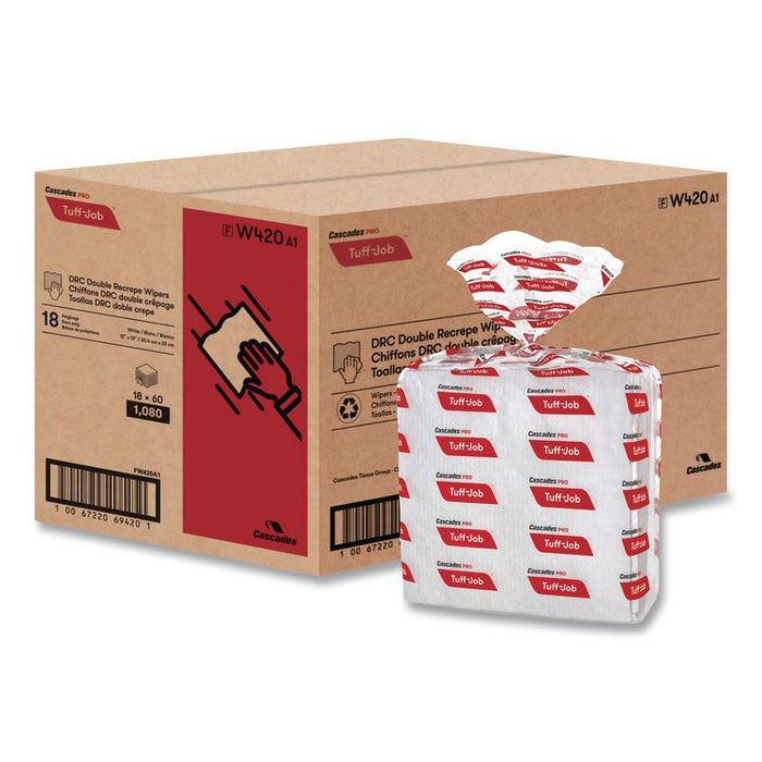 Tuff-Job S400 DRC Wipers, Medium, 12 x 13, White, 60/Pack, 18 Pack/Carton