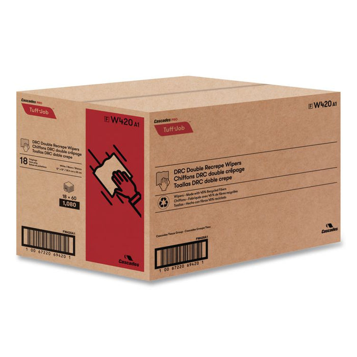 Tuff-Job S400 DRC Wipers, Medium, 12 x 13, White, 60/Pack, 18 Pack/Carton