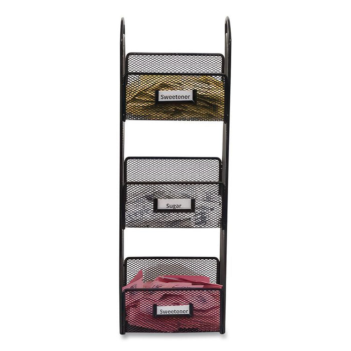 Onyx Breakroom Organizers, 3 Compartments, 6 x 6 x 18, Steel Mesh, Black
