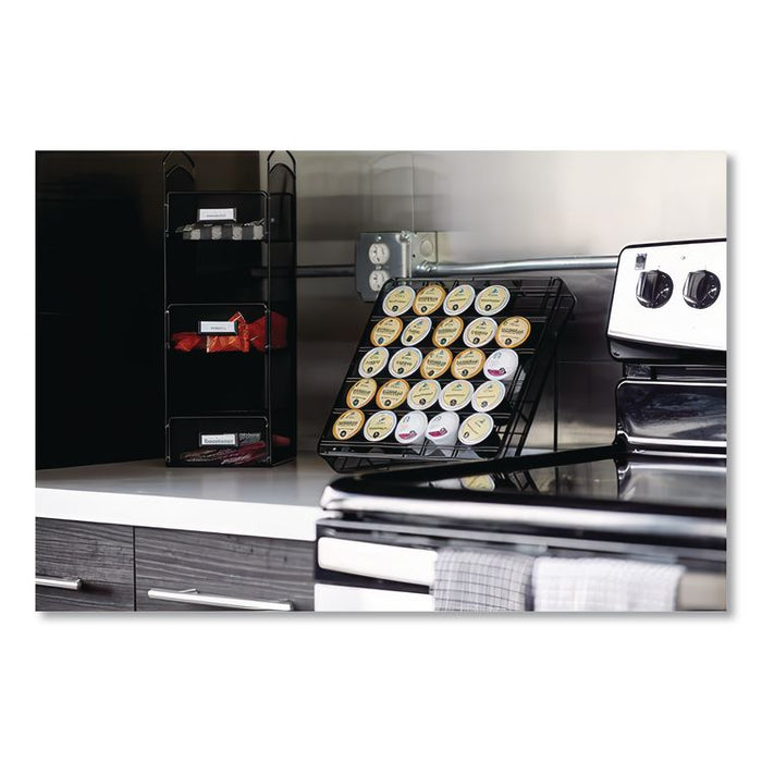 Onyx Breakroom Organizers, 3 Compartments, 6 x 6 x 18, Steel Mesh, Black