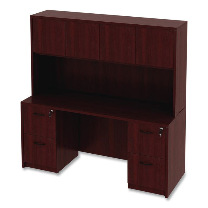 Alera Valencia Series Hutch with Doors, 4 Compartments, 64.75w x 15d x 35.38h, Mahogany