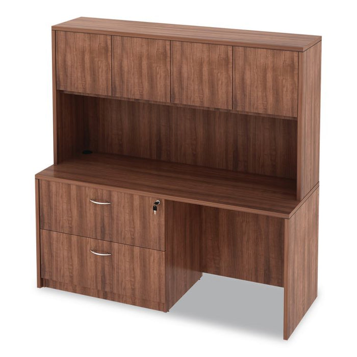 Alera Valencia Series Hutch with Doors, 4 Compartments, 64.75w x 15d x 35.38h, Modern Walnut
