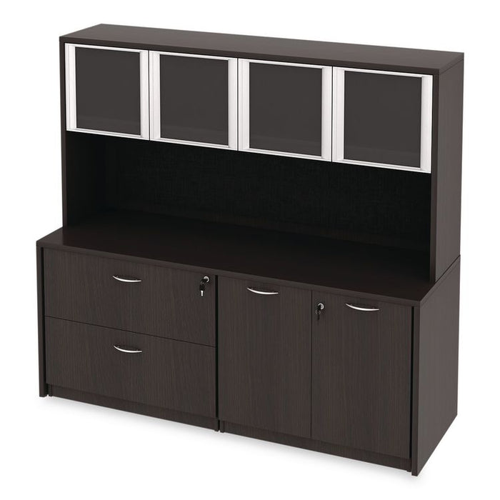 Alera Valencia Series Hutch with Doors, 4 Compartments, 70.63w x 15d x 35.38h, Espresso