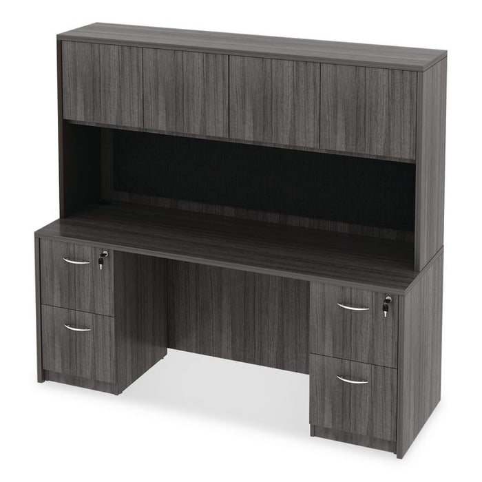 Alera Valencia Series Hutch with Doors, 4 Compartments, 70.63w x 15d x 35.38h, Gray