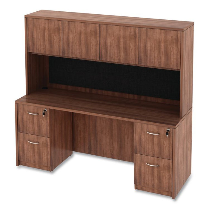 Alera Valencia Series Hutch with Doors, 4 Compartments, 70.63w x 15d x 35.38h, Modern Walnut