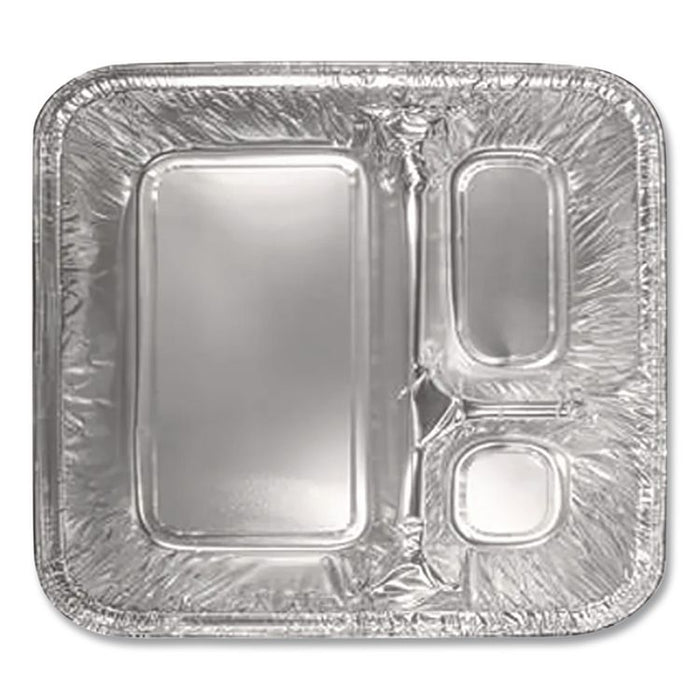 Aluminum Oblong Container with Lid, 3 Compartments, 24 oz, 8.5 x 6.38 x 1.47, Silver, 250/Carton