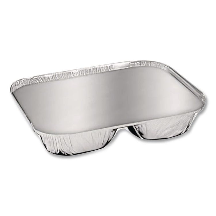 Aluminum Oblong Container with Lid, 3 Compartments, 24 oz, 8.5 x 6.38 x 1.47, Silver, 500/Carton