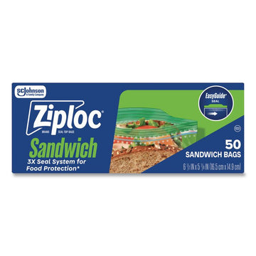 Resealable Sandwich Bags, 6.5" x 5.88", Clear, 50/Box