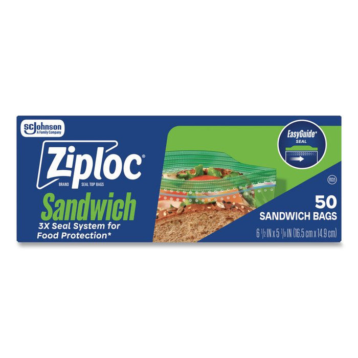 Resealable Sandwich Bags, 6.5" x 5.88", Clear, 50 Bags/Box, 12 Boxes/Carton