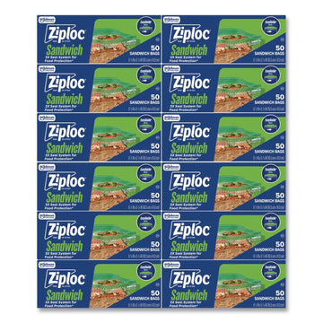 Resealable Sandwich Bags, 6.5" x 5.88", Clear, 50 Bags/Box, 12 Boxes/Carton