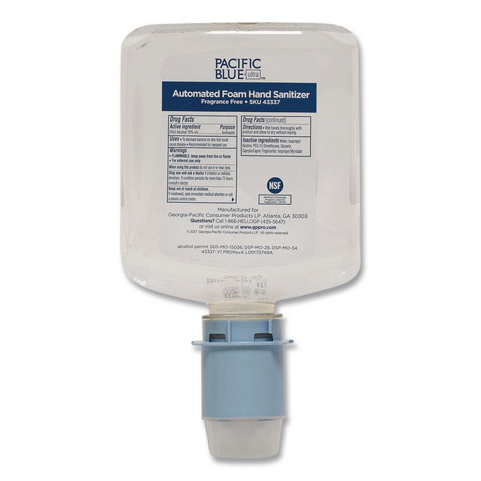 Pacific Blue Ultra Automated Sanitizer Dispenser Refill Foam Hand Sanitizer, 1,000 mL Bottle, Fragrance-Free, 3/Carton