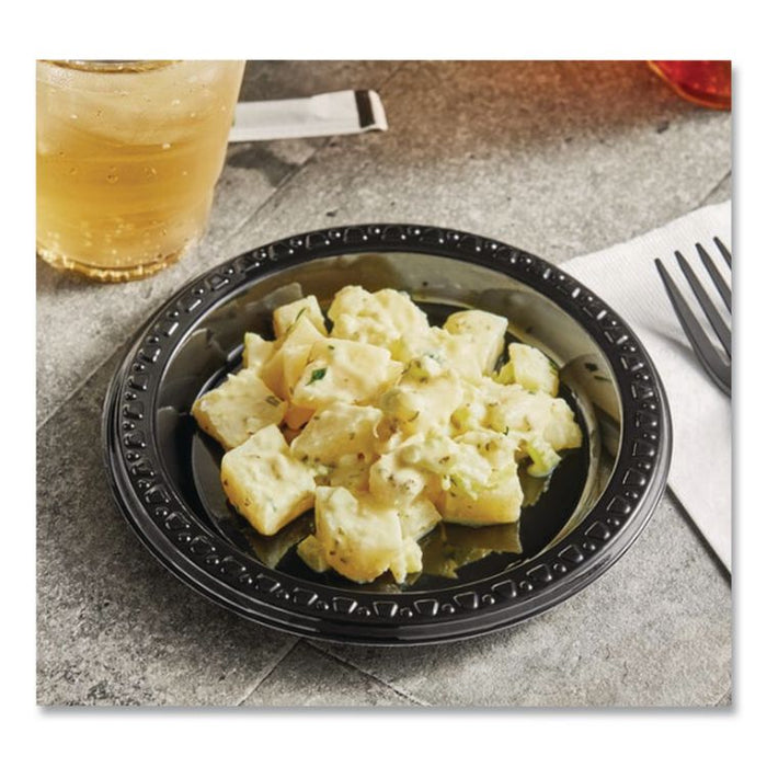 Heavyweight Plastic Plates, 9" dia, Black, 125/Pack, 4 Packs/Carton