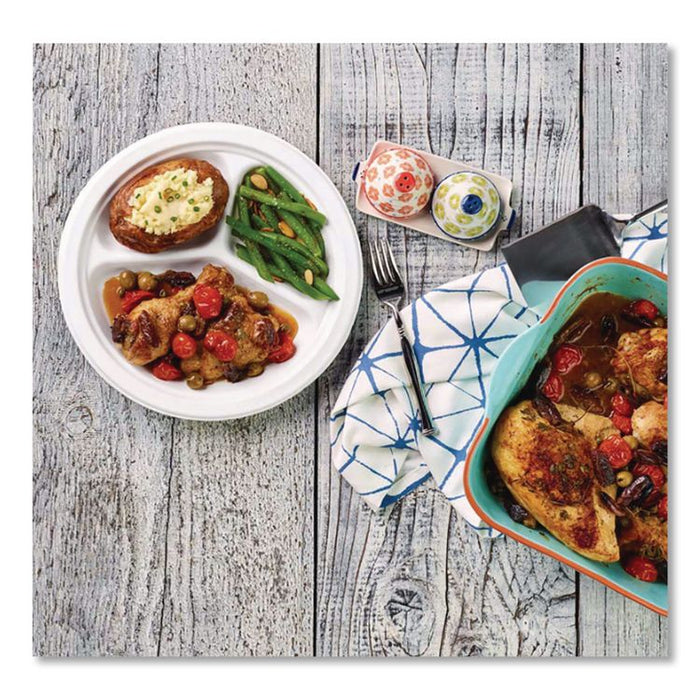 Paper Dinnerware, 3-Compartment Plate, 10.25" dia, White, 500/Carton