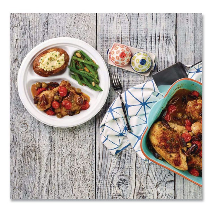Paper Dinnerware, 3-Compartment Plate, 9.25" dia, White, 500/Carton