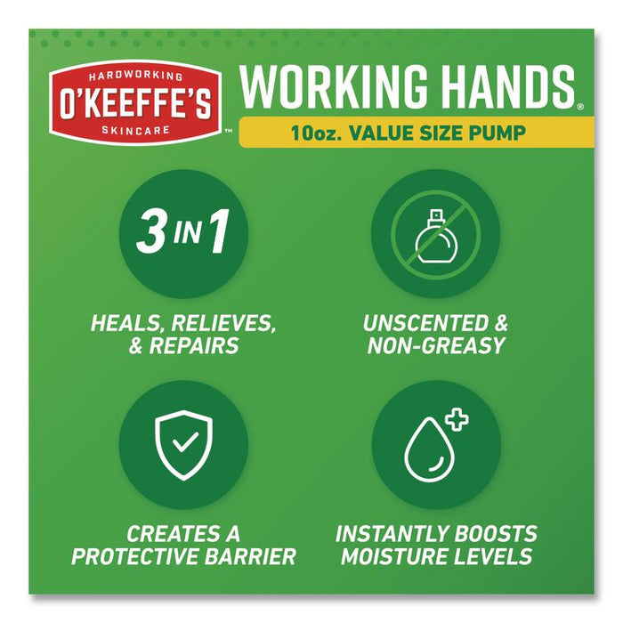 Working Hands Hand Cream, 10 oz Pump Bottle, Unscented, 2/Carton