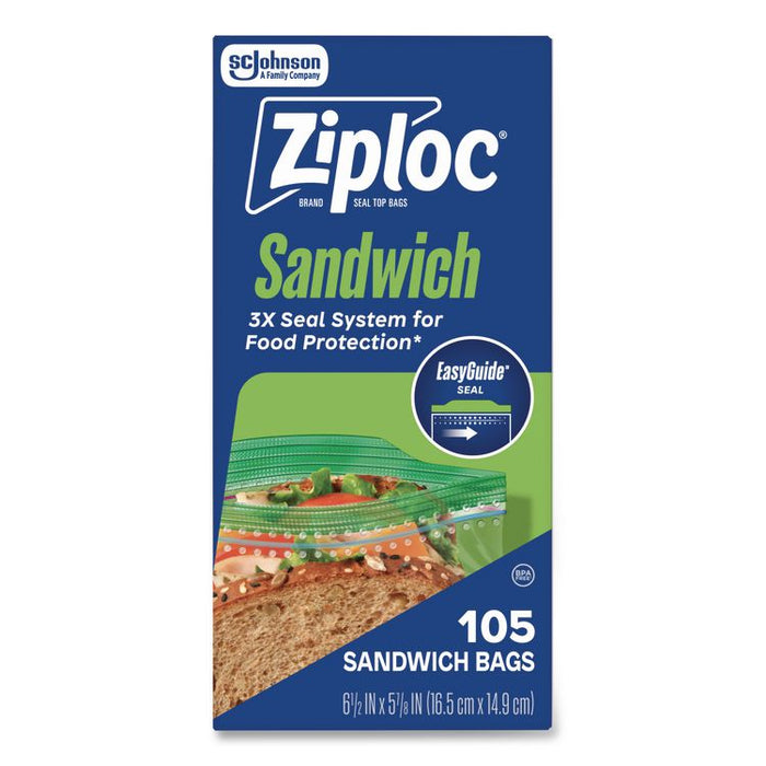 Resealable Sandwich Bags, 6.5" x 5.88", Clear, 105 Bags/Box, 12 Boxes/Carton