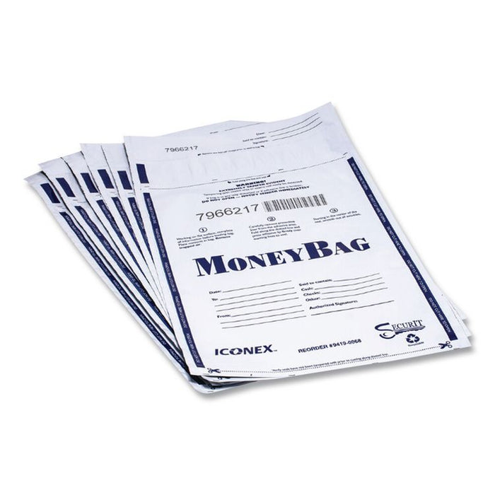 Tamper Evident Deposit Bag, Plastic, 9" x 12", White, 100/Pack