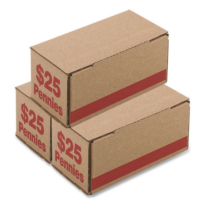 Corrugated Coin Storage and Shipping Boxes, Accommodates $25 in Pennies, 8.5" x 4.38" x 3.63", Red/Kraft, 50/Carton