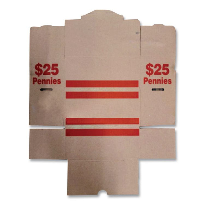 Corrugated Coin Storage and Shipping Boxes, Accommodates $25 in Pennies, 8.5" x 4.38" x 3.63", Red/Kraft, 50/Carton