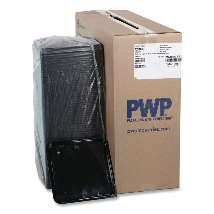 Recycled Plastic Container, 6 x 6 Brownie Container, 7.5 x 7.5 x 0.56, Black, Plastic, 195/Carton